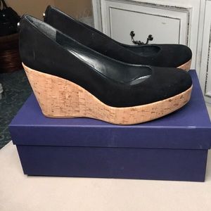 STUART WEITZMAN  black suede wedges The Dutchess